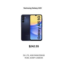 Samsang Galaxy A15 (5G LTE, 4GB RAM, 256GB ROM, 50MP CAM)
