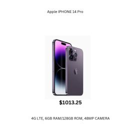 Apple iPhone 14 Pro (4G LTE, 6GB RAM, 128GB ROM, 48MP CAM)